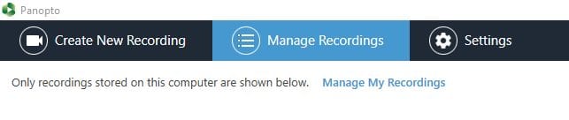 Screenshot of Manage Recordings tab