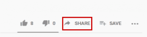 the share button below a YouTube video