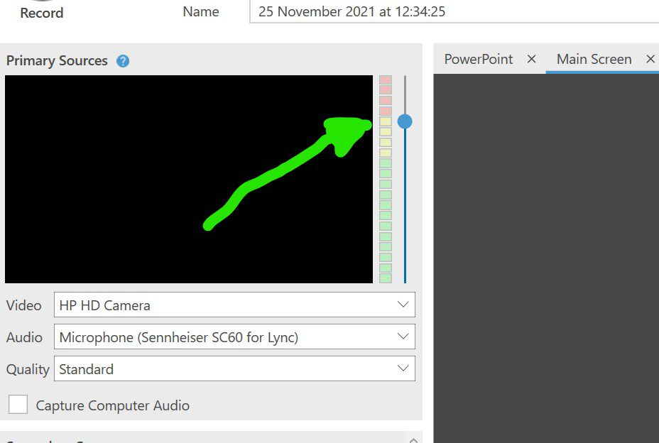 image of Panopto recording level tool