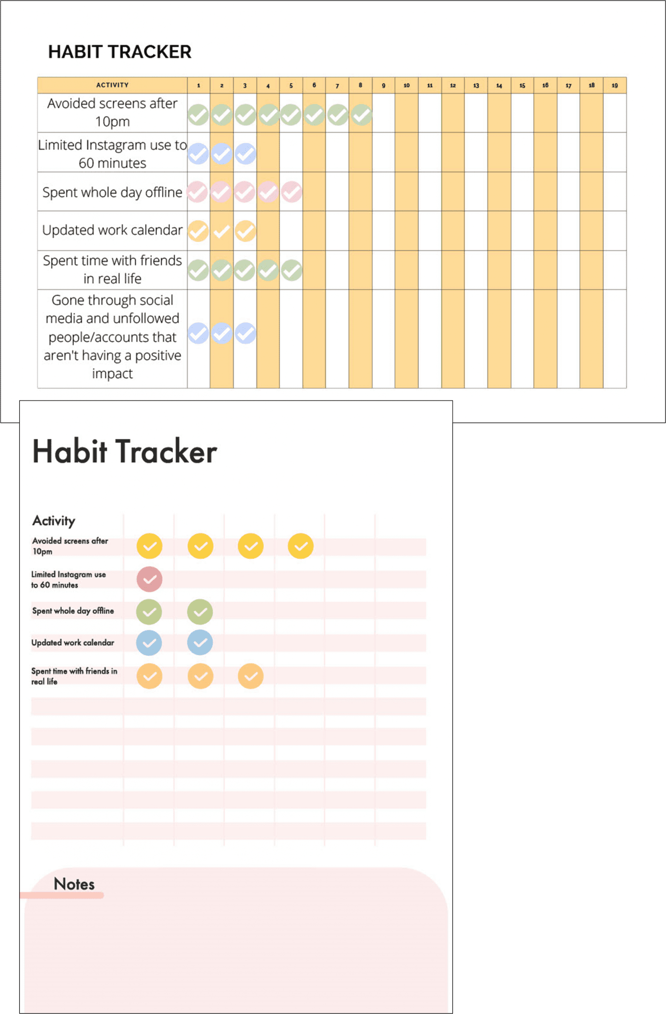Examples of habit trackers