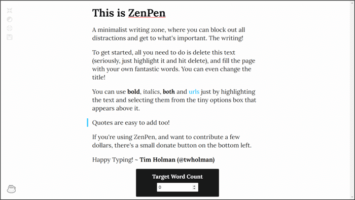 Screenshot of the ZenPen web page