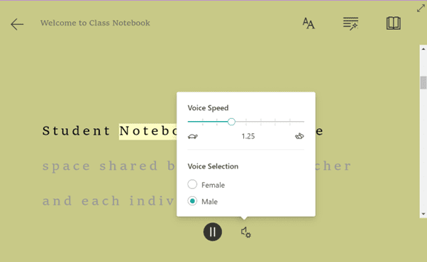 Screenshot of the read aloud tool in the Immersive Reader in Teams